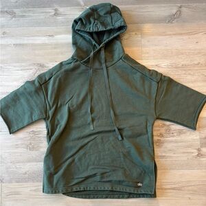 Alo Yoga Fall Hoodie Pullover Short Sleeve Sweatshirt Green Womens Size M Medium